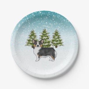 Assiettes En Carton Tricolore noir Pembroke Corgi Chien hiver Noël