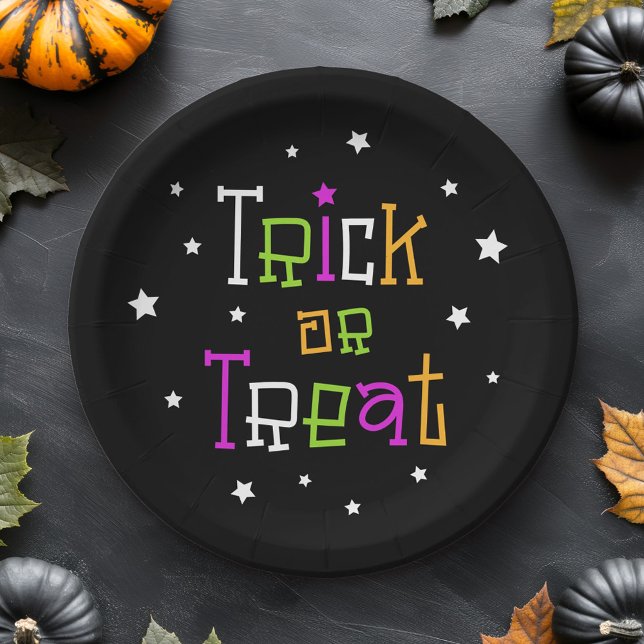 Assiettes En Carton Tricoter ou traiter les étoiles Halloween (Trick or treat stars Halloween stars Paper Plates)