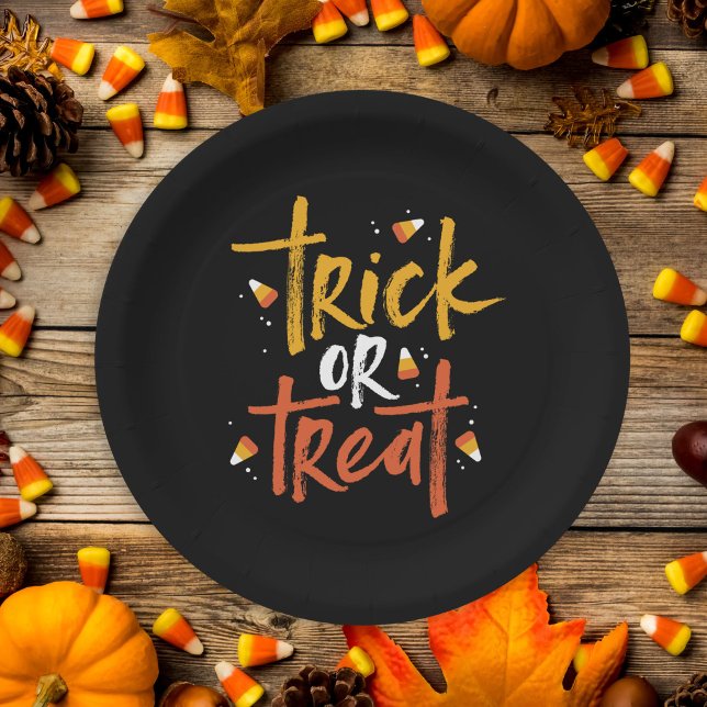 Assiettes En Carton Tricoter ou traiter l'Halloween du maïs bonbon (Créateur téléchargé)