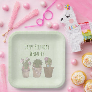 Assiettes En Carton Trio Cactus mignonne portant bijoux Anniversaire