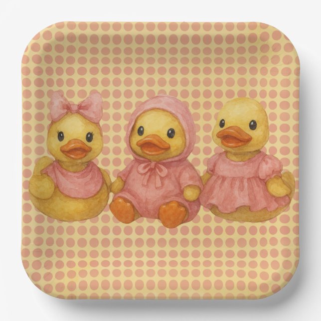 Assiettes En Carton Trio De Canard Adorable En Costumes Roses (Recto)