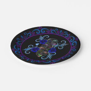Assiettes En Carton Triple Black Jour Des Morts Crânes Roses Bleues