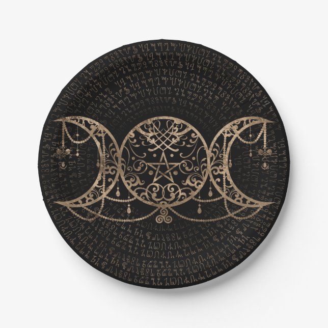 Assiettes En Carton Triple Moon - Triple Goddess Gold and black (Devant)