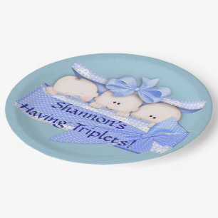 Assiettes En Carton Triplet Blue Boy Baby shower Plaques papier