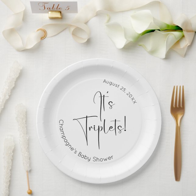 Assiettes En Carton Triplets Baby shower de script moderne (Mariage)