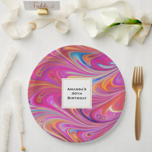 Assiettes En Carton Trippy rose et orange design Tourbillonnant Annive