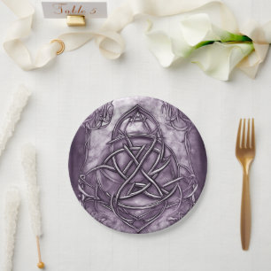 Assiettes En Carton Triquetra Trinity Knot Lavender Purple Faux Métal