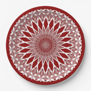Assiettes En Carton Tristy de framboise rouge Mandala