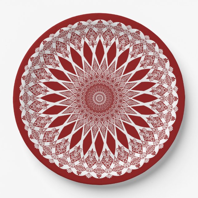 Assiettes En Carton Tristy de framboise rouge Mandala (Devant)