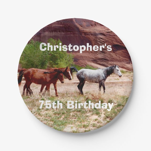 Assiettes En Carton Trois chevaux, sud-ouest, 75e fête d'anniversaire (Devant)