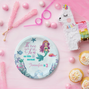 Assiettes En Carton Trois dans la mer Filles de sirène 3e anniversaire