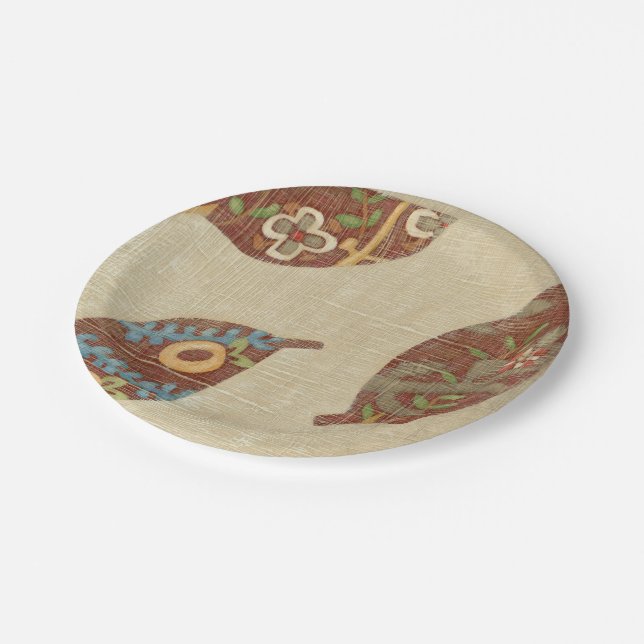 Assiettes En Carton Trois Feuilles sur l'Arrière - plan Texture Linen (Angle)