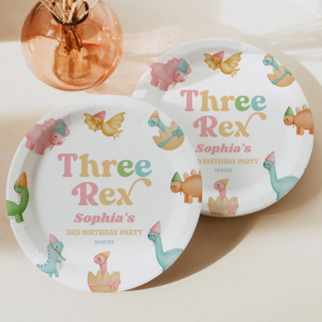 Assiettes En Carton Trois Rex Dinosaur 3ème fête d'anniversaire (Créateur téléchargé)
