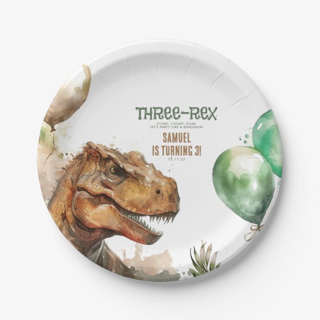 Assiettes En Carton Trois Rex - Fête d'anniversaire du Tyronasaurus Di (Devant)