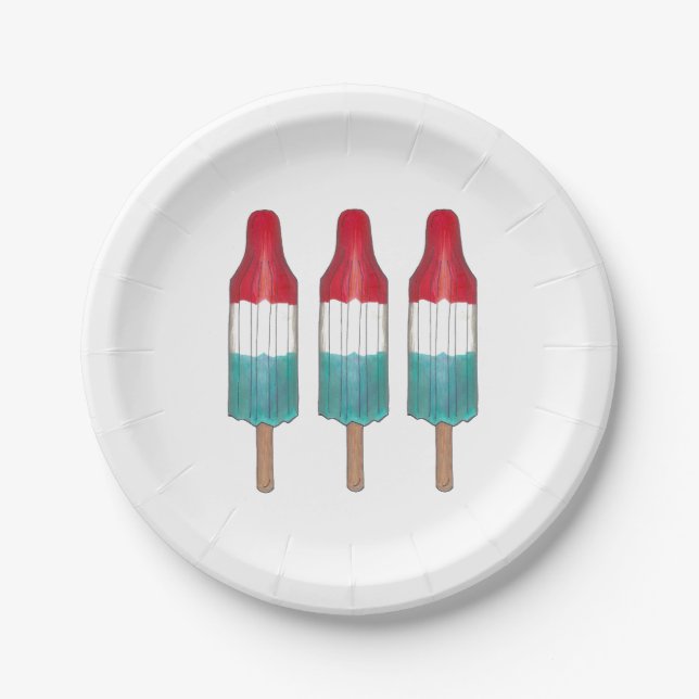 Assiettes En Carton Trois Rocket Pops 4 juillet Rouge Blanc Bleu Popsi (Devant)