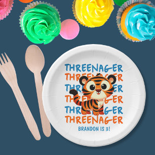Assiettes En Carton Trois Tiger Boy 3e fête d'anniversaire