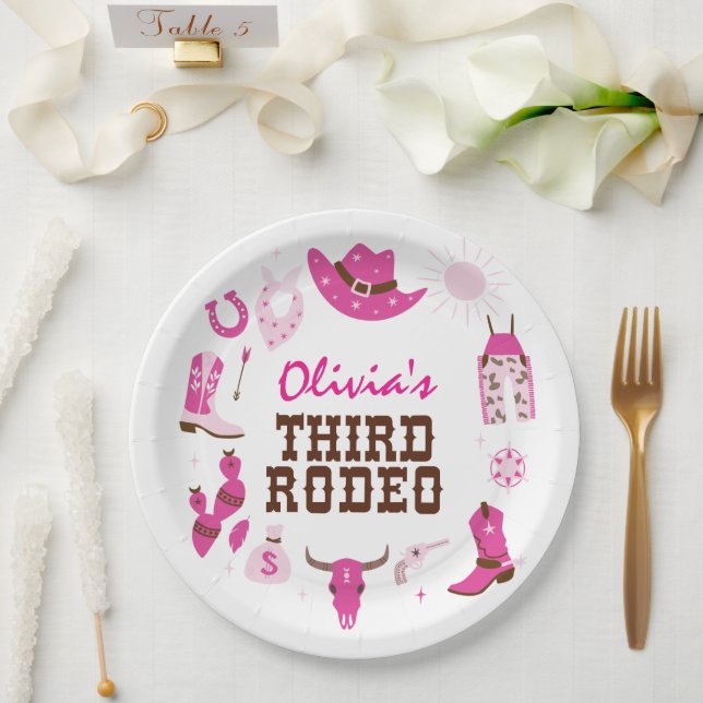 Assiettes En Carton Troisième Rodéo Rose Western Cowboy 3e anniversair (Mariage)
