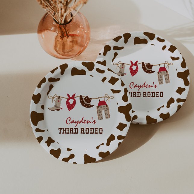 Assiettes En Carton Troisième Rodéo Western Cowboy 3e anniversaire (Créateur téléchargé)