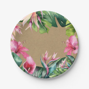 Assiettes En Carton Tropical Aloha Floral Luau Feuilles d'été Kraft
