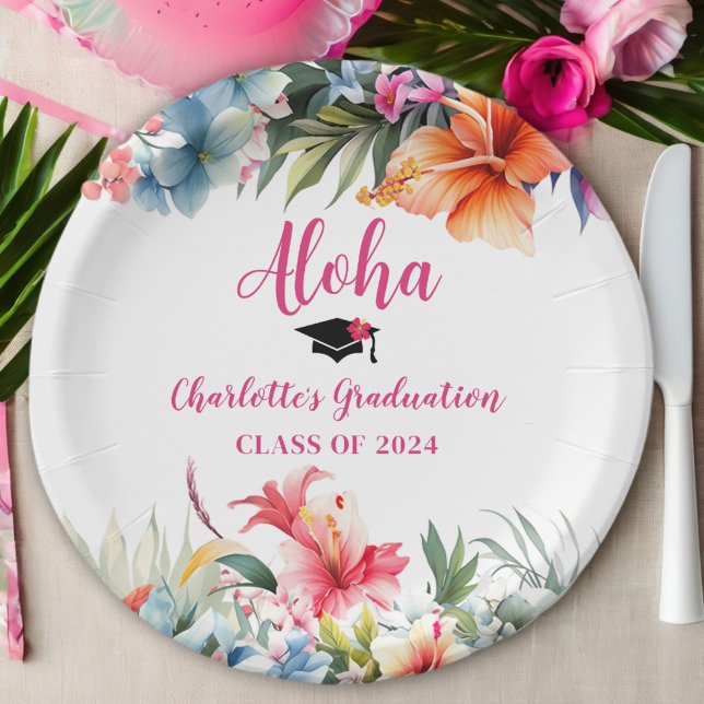 Assiettes En Carton Tropical Aloha Luau Graduation 2024 (Créateur téléchargé)