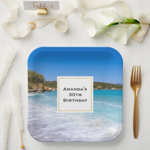 Assiettes En Carton Tropical Beach Island Paradise Photo Anniversaire