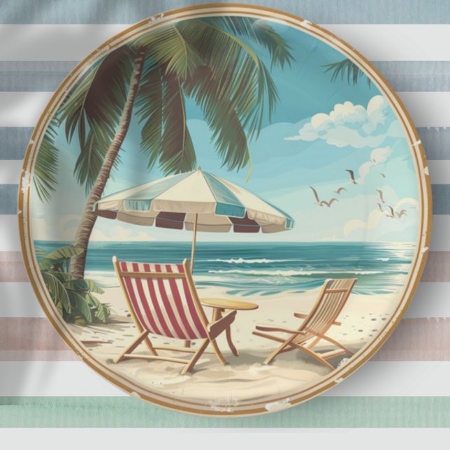 Assiettes En Carton Tropical Beach Umbrella et Chaises été (Créateur téléchargé)