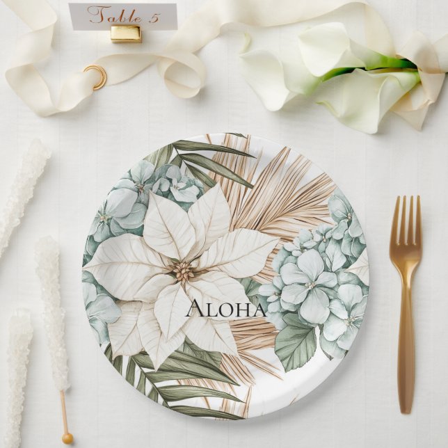 Assiettes En Carton Tropical Blue White Flowers Wedding (Mariage)