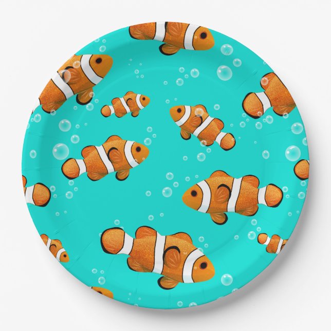 Assiettes En Carton Tropical Clownfish & Bubbles Motif (Devant)