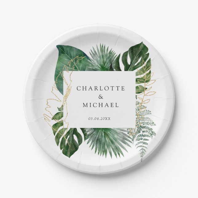 Assiettes En Carton Tropical Elegant Plante Trending Mariage Geschenka (Devant)