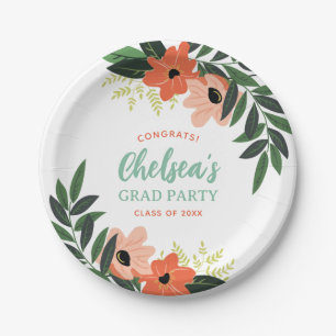 Assiettes En Carton Tropical Floral Personnalisé Grand Parti