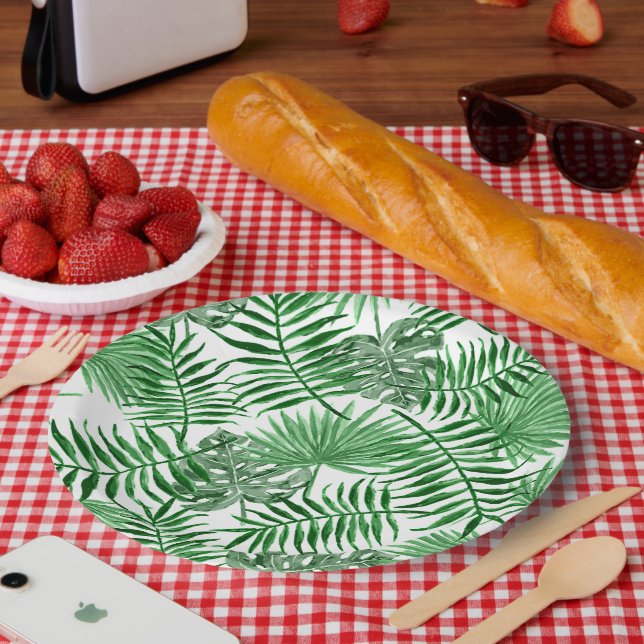 Assiettes En Carton Tropical Green Palm Feuille Summer Art Motif (Pique-nique)