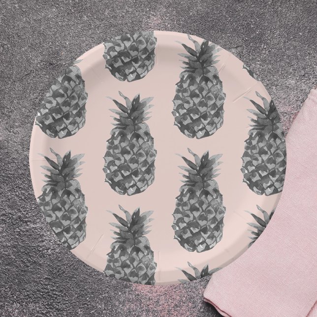 Assiettes En Carton Tropical Grey & Pink Ananas Motif sans couture (Créateur téléchargé)