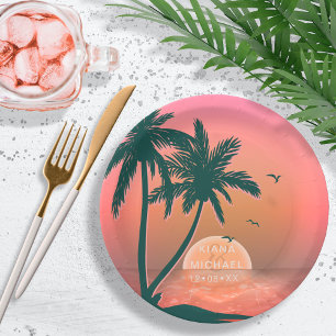 Assiettes En Carton Tropical Isle Sunrise Mariage Pink ID581