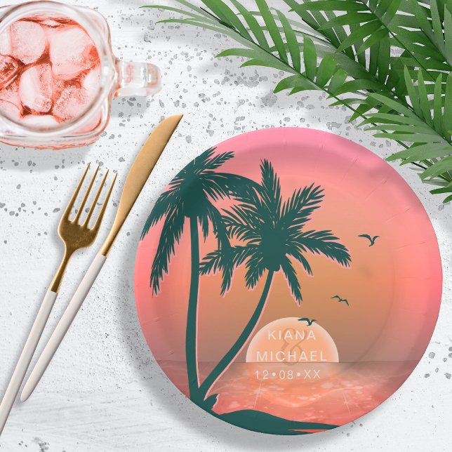 Assiettes En Carton Tropical Isle Sunrise Mariage Pink ID581 (Créateur téléchargé)