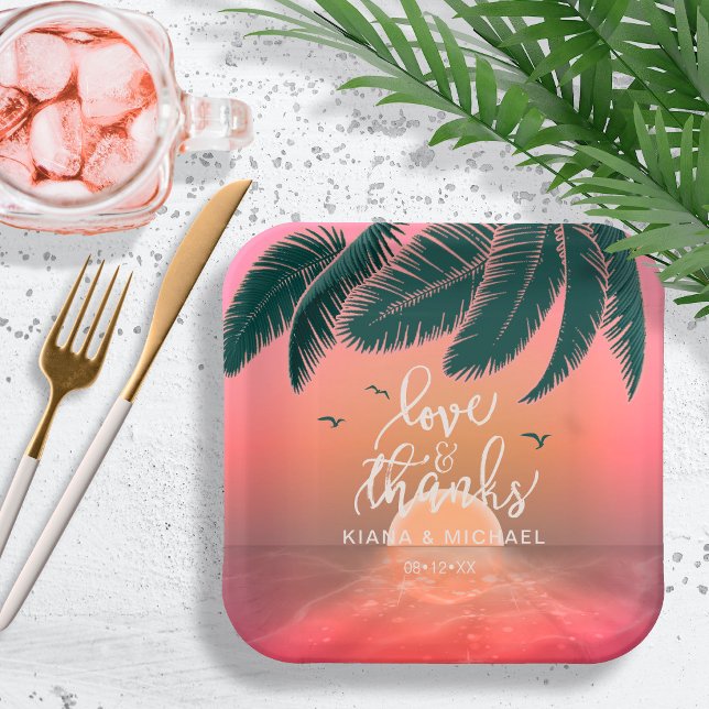 Assiettes En Carton Tropical Isle Sunrise Mariage rose V2 ID581 (Créateur téléchargé)