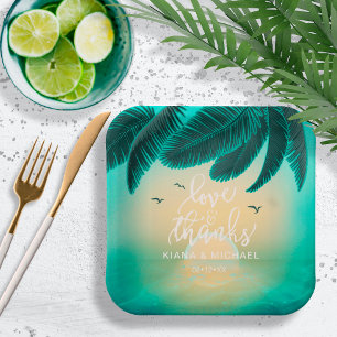 Assiettes En Carton Tropical Isle Sunrise Mariage Turquoise ID581