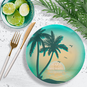 Assiettes En Carton Tropical Isle Sunrise Wedding Teal ID581