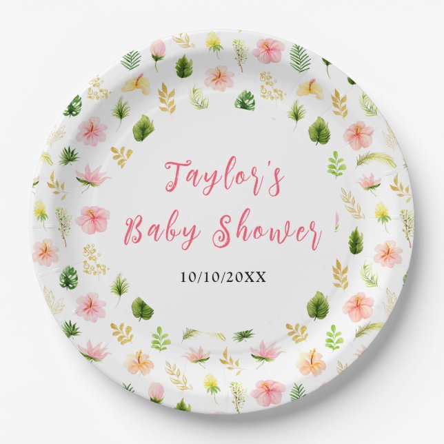 Assiettes En Carton Tropical Jungle Floral Baby Shower (Devant)