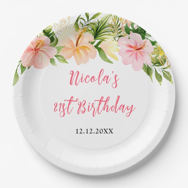 Assiettes En Carton Tropical Jungle Floral Birthday (Devant)