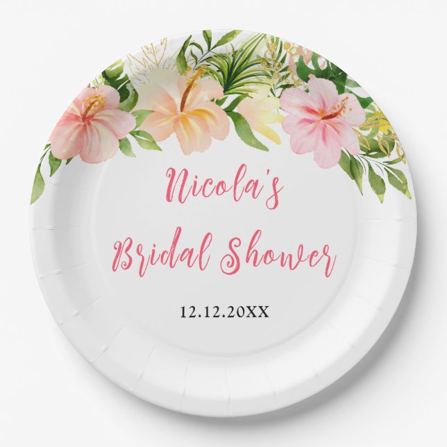 Assiettes En Carton Tropical Jungle Floral Bridal Shower (Devant)