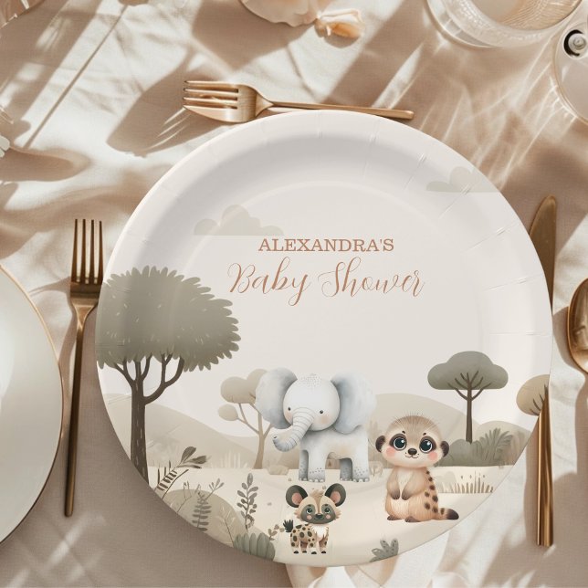 Assiettes En Carton Tropical Jungle Safari Animaux Baby showers Garçon (Créateur téléchargé)