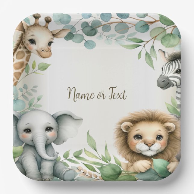 Assiettes En Carton Tropical Jungle Safari Animaux Green Feuilles Part (Recto)