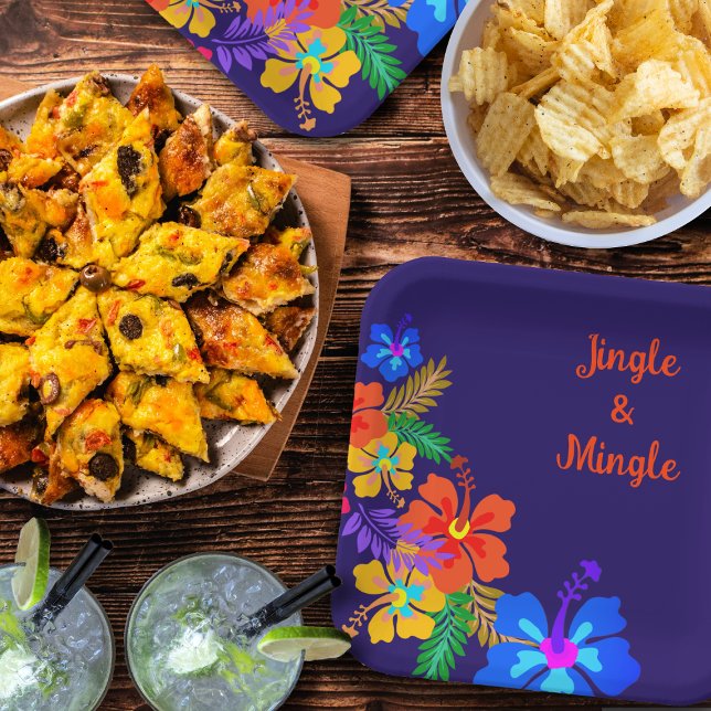 Assiettes En Carton Tropical Luau Party Hibiscus Libellé personnalisé (Créateur téléchargé)