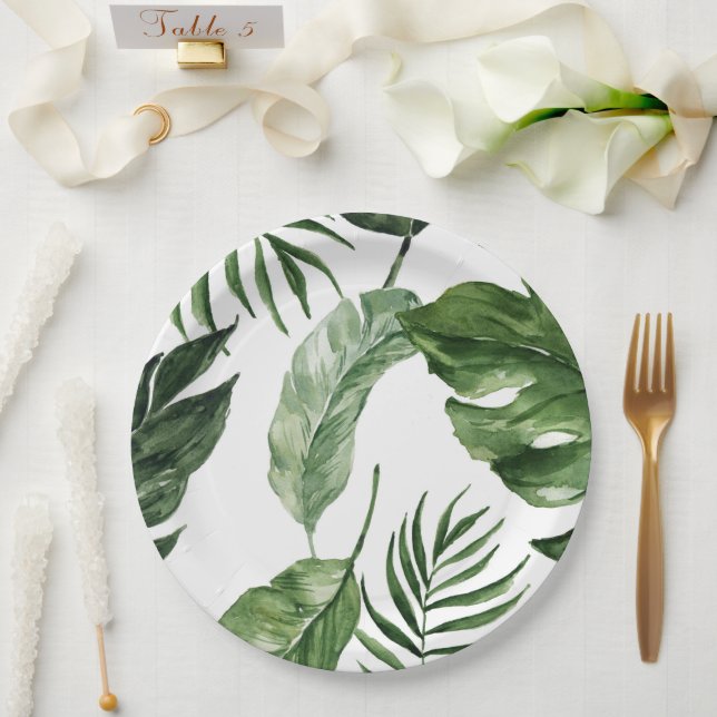 Assiettes En Carton Tropical Monstera été plage élégant mariage (Mariage)