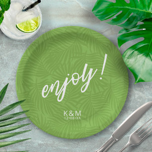 Assiettes En Carton Tropical Palm Leaf Motif Green ID577