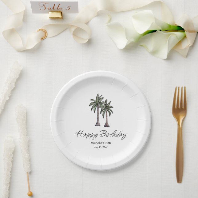 Assiettes En Carton Tropical Palm Trees Elegant 30th Birthday Party (Mariage)