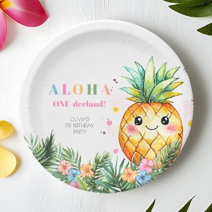 Assiettes En Carton Tropical Pineapple Été Aloha Fête d'anniversaire 1