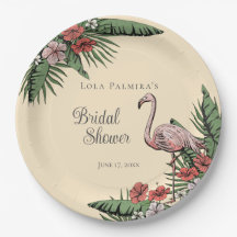 Tropical Pink Flamingo Hibiscus Baby Shower de mar