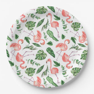 Assiettes En Carton Tropical Pink Flamingo Pattern v2