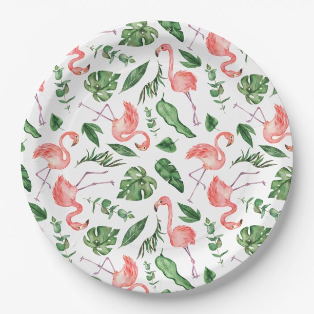 Assiettes En Carton Tropical Pink Flamingo Pattern v2 (Devant)